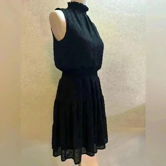 Sweet Wanderer Black Midi Ruffle Elastic Waist Sleeveless Dress Size Medium - Picture 3 of 5